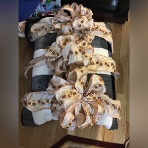 VTG 12” PINK Floral CHRISTMAS BOW + 9 Pc Ribbon DECORATION FOR WREATHS Trees EUC